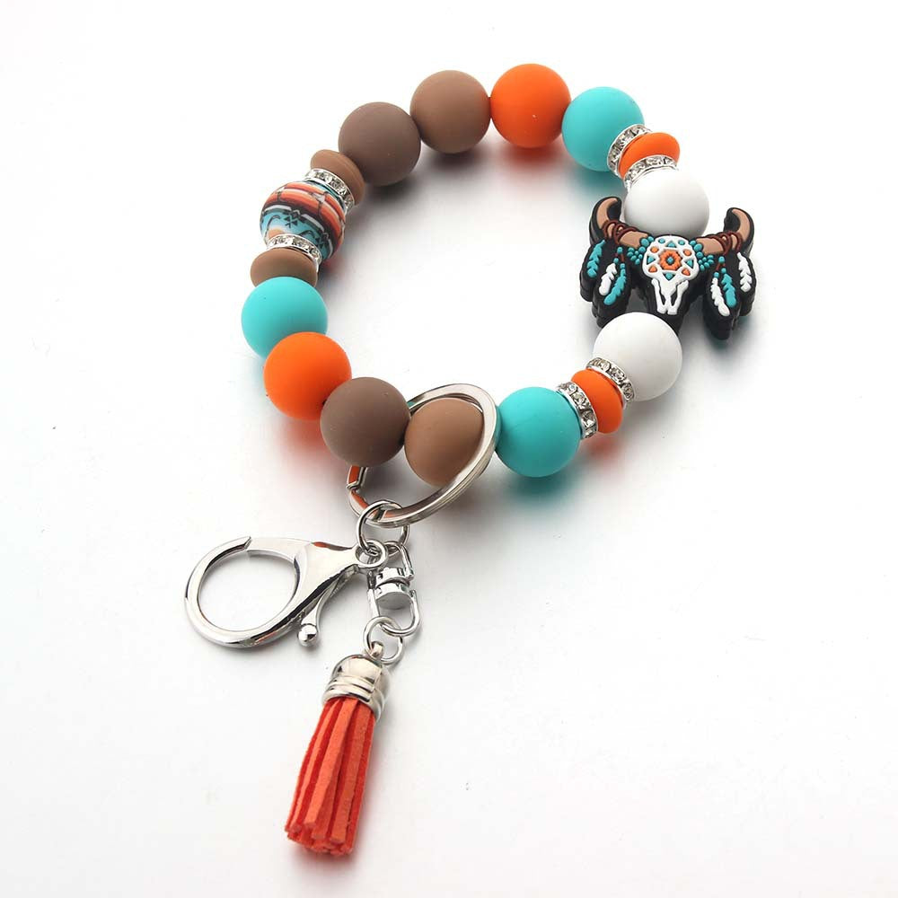 Wholesale Denim Silicone Wrist Keychain Accessories Beaded Pendant  Keychain